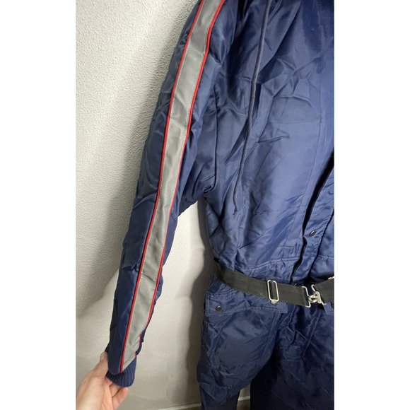 Vintage Men's Size Small Midwest Trader's Snowsuit Coveralls With Hood Navy - Picture 3 of 10